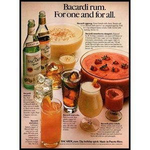 1982 Bacardi Rum Holiday Recipes Vintage Print Ad Christmas Eggnog Wall Art